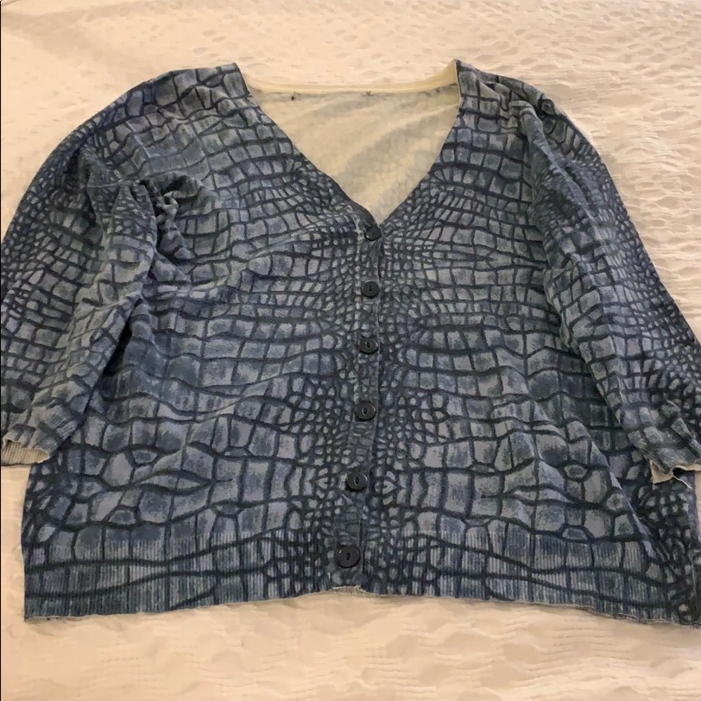 Blue patterned 3/4 sleeve sweater
